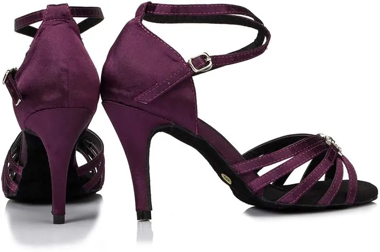 TDA Women's Peep Toe Cut-out Buckle Satin Stiletto Heel Social Tango Latin Modern Dance Wedding Shoes