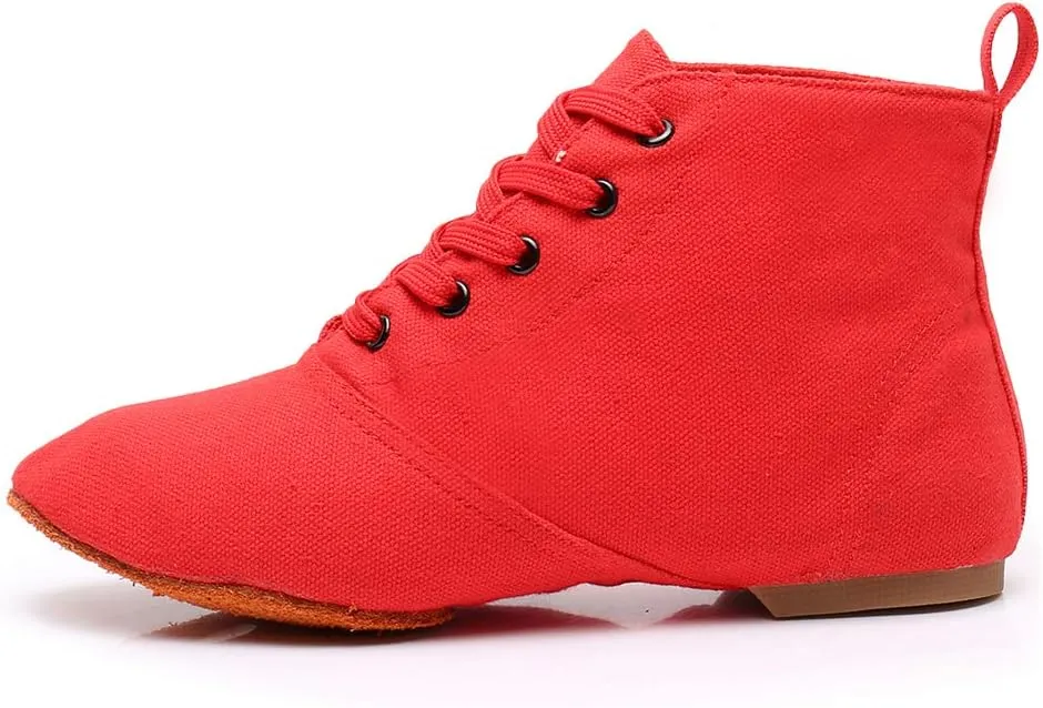 TINRYMX Canvas Lace Up Dance Shoes Split Sole Ballroom Jazz Modern Dance Boots for Women