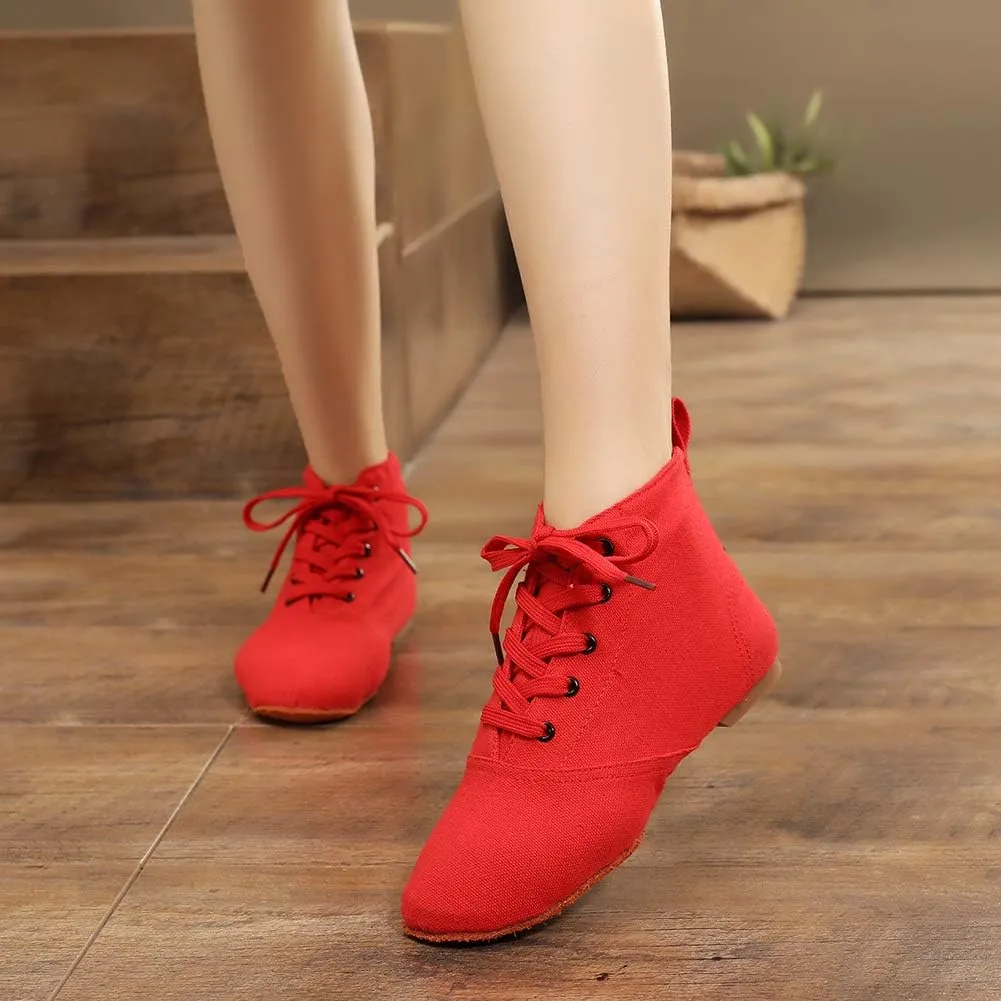 TINRYMX Canvas Lace Up Dance Shoes Split Sole Ballroom Jazz Modern Dance Boots for Women