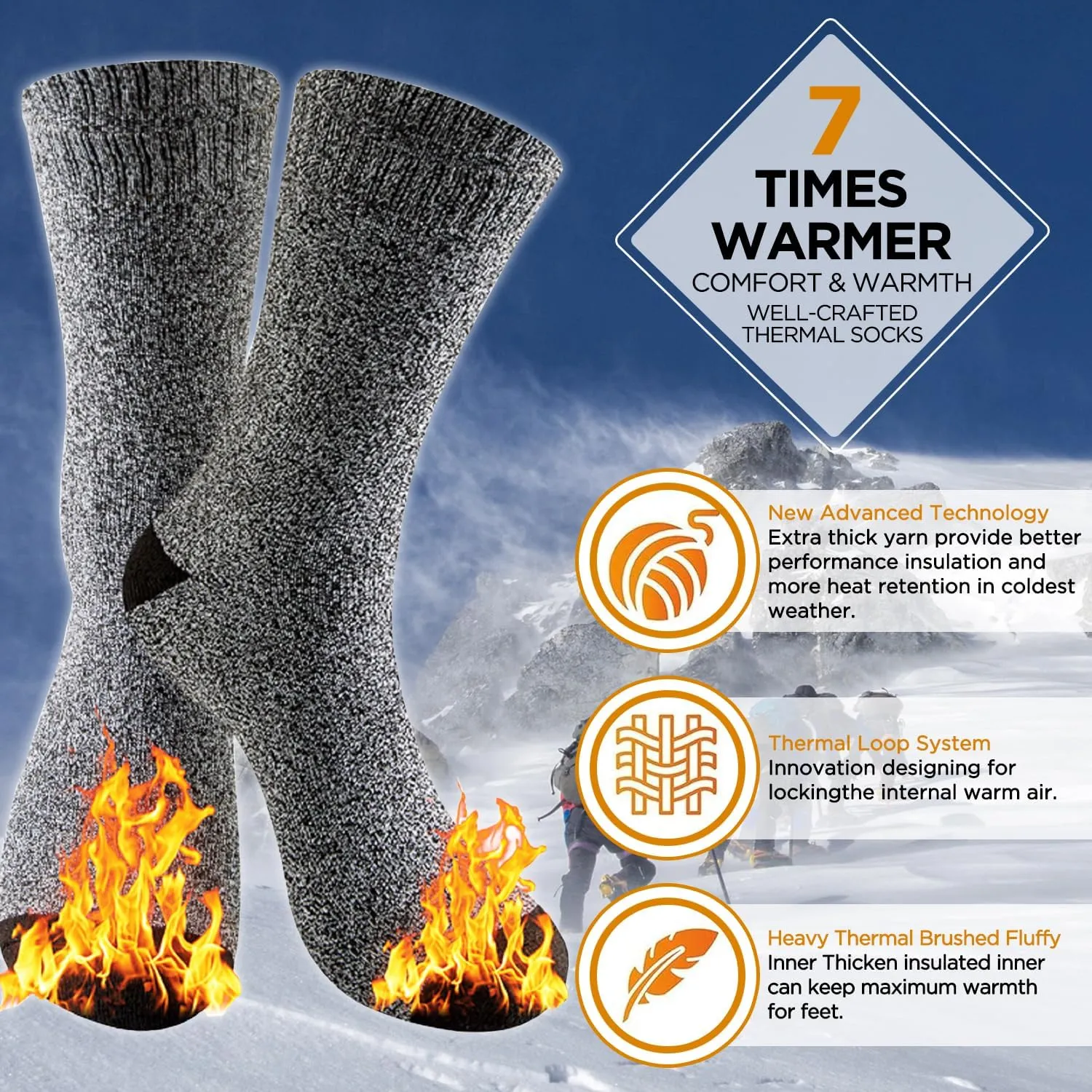 TSSPLUS Mens Winter Thermal Warm Heavy Duty Cotton Crew Work Boots Socks,Active Work Socks,Winter Boot Sock US size 9-13