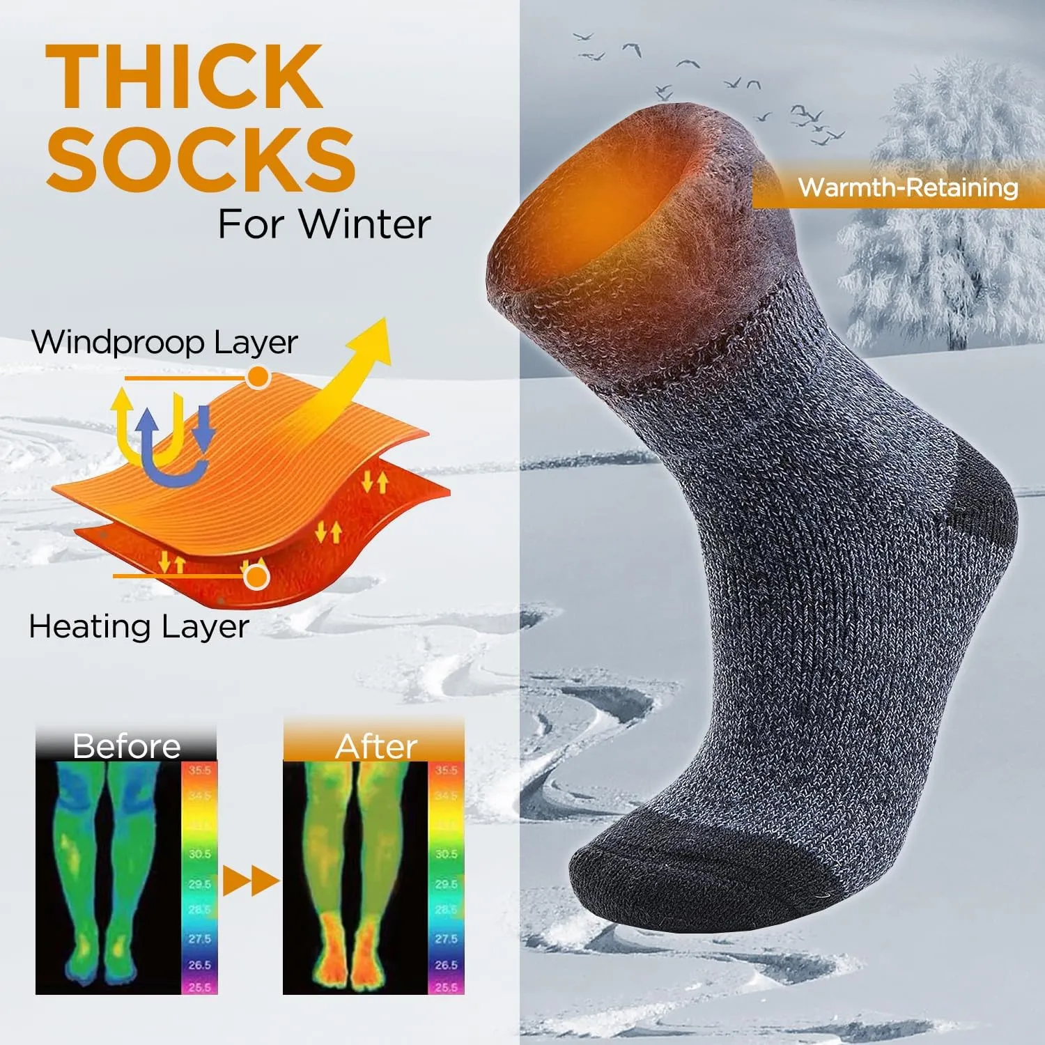 TSSPLUS Mens Winter Thermal Warm Heavy Duty Cotton Crew Work Boots Socks,Active Work Socks,Winter Boot Sock US size 9-13