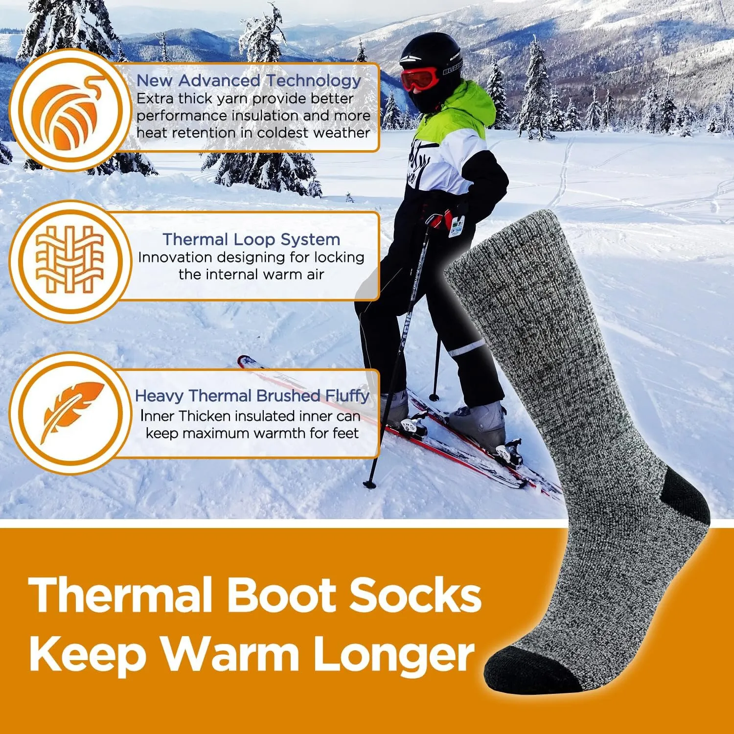 TSSPLUS Mens Winter Thermal Warm Heavy Duty Cotton Crew Work Boots Socks,Active Work Socks,Winter Boot Sock US size 9-13