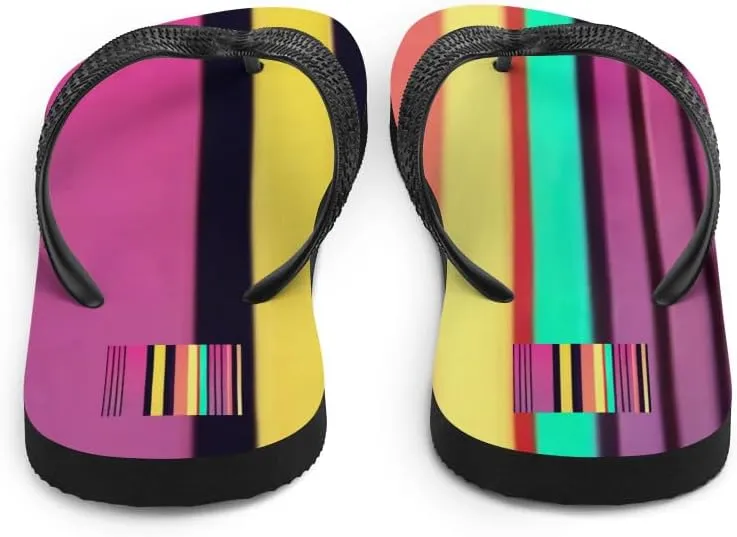 Unisex 80s Retro Throwback Colorful Striped Flip-Flops