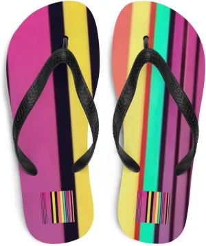 Unisex 80s Retro Throwback Colorful Striped Flip-Flops