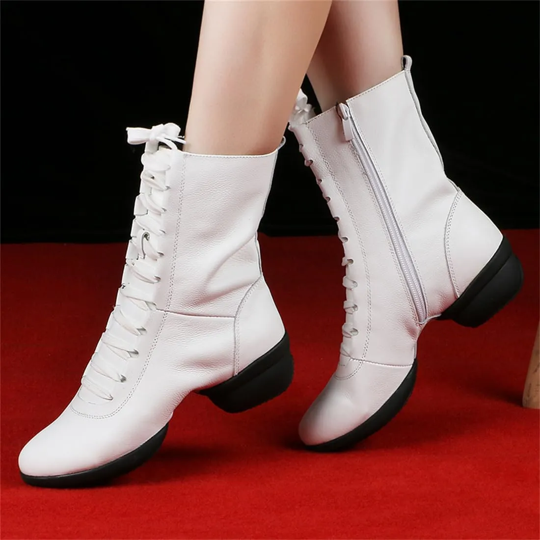 VEACAM Jazz Dance Boots Ballet Lace-Up Dancing Sneakers for Women Girl High Top Modern Dance Performance Shoes