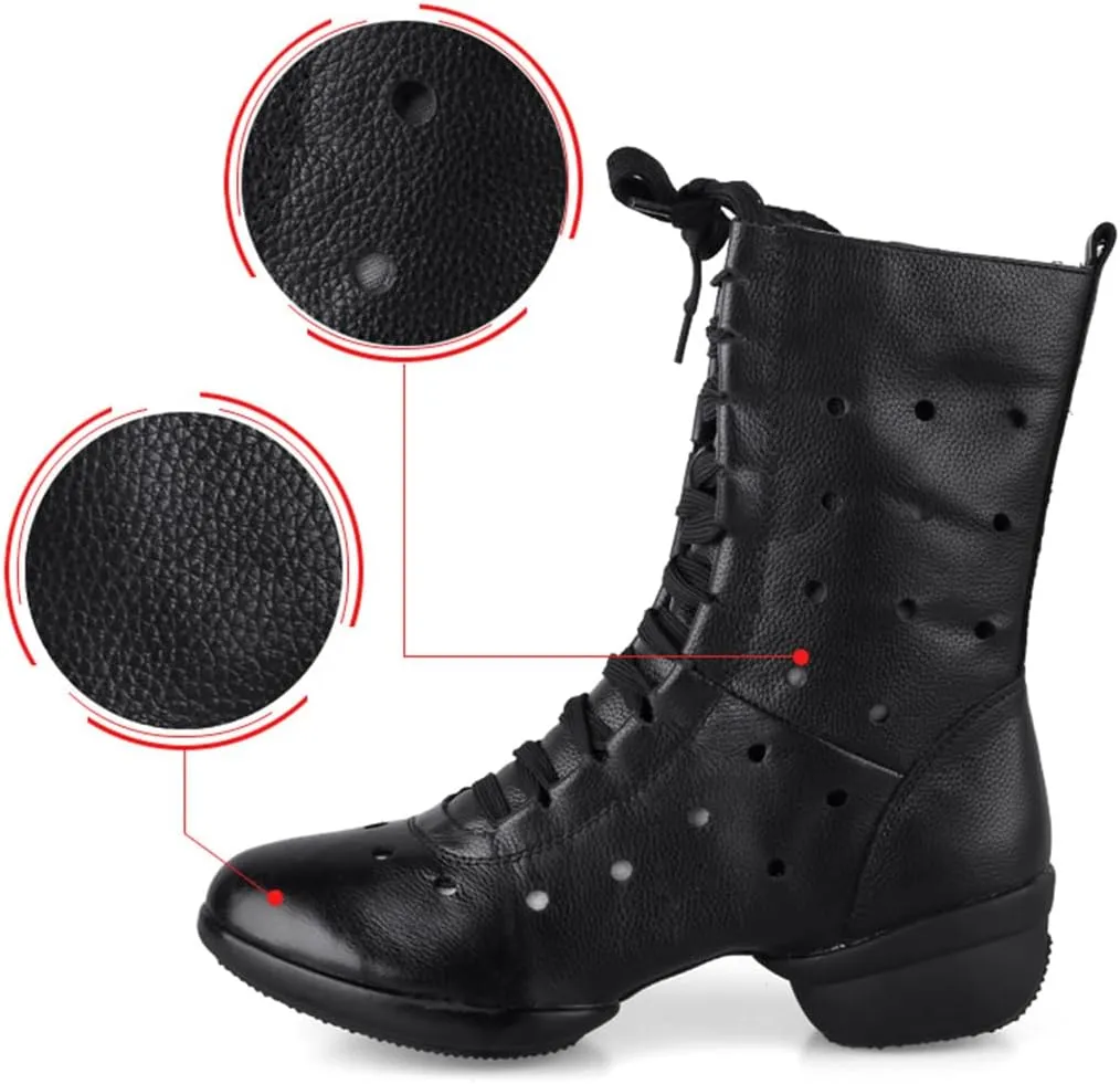 VEACAM Jazz Dance Boots Ballet Lace-Up Dancing Sneakers for Women Girl High Top Modern Dance Performance Shoes