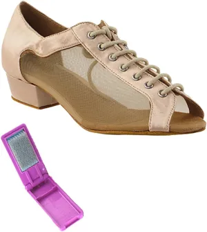 Very Fine Ballroom Salsa Practice Dance Shoes for Women 1643FT 1-Inch Heel   Foldable Brush Bundle
