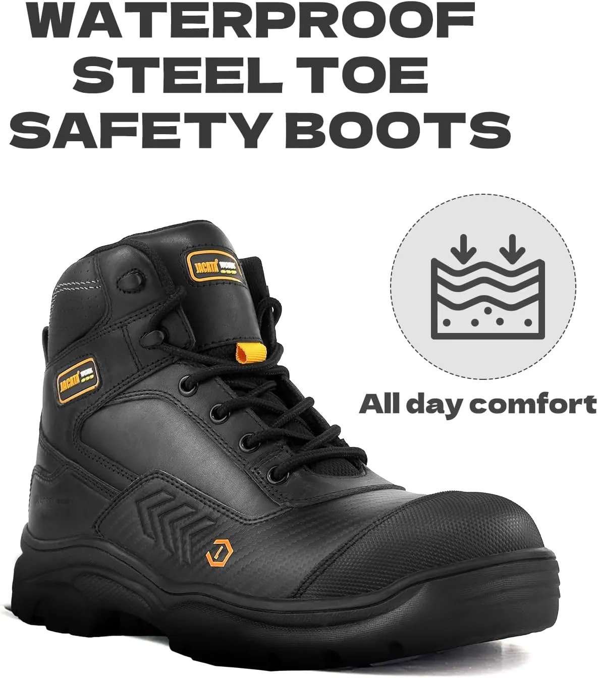 Waterproof Leather Soft/Steel Toe Work Boots For Men,Heavy Duty 6Inch Oil/Slip Resistant Rubber Outsole Comfortable Construction Industrial Safety Mens Work Boots