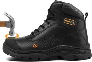 Waterproof Leather Soft/Steel Toe Work Boots For Men,Heavy Duty 6Inch Oil/Slip Resistant Rubber Outsole Comfortable Construction Industrial Safety Mens Work Boots