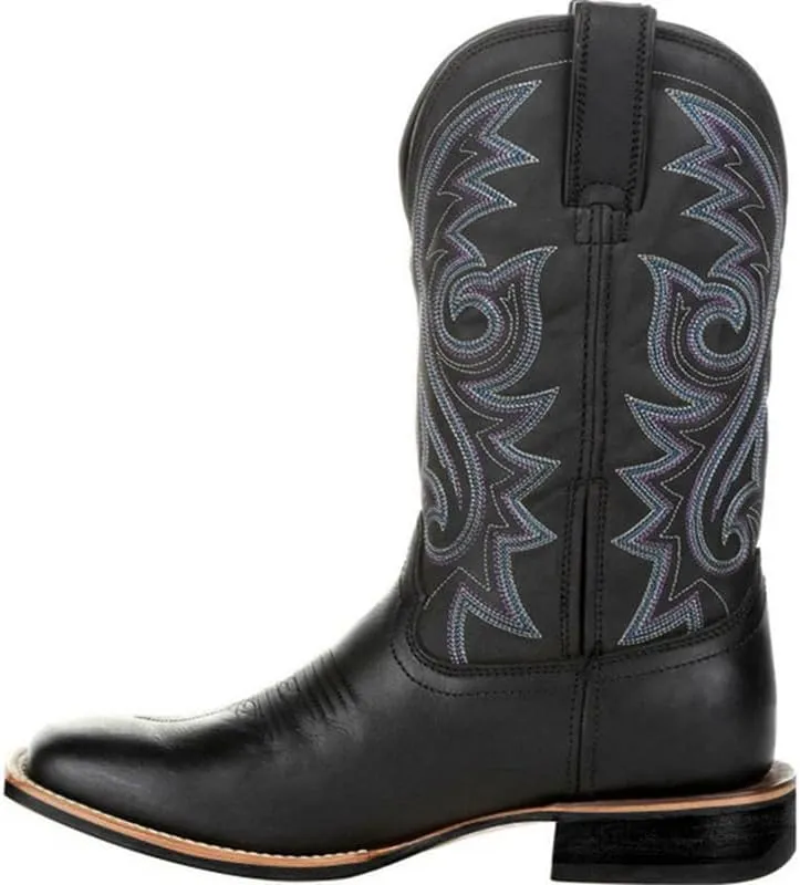 Western Brown Boots Classic Durable Leather Embroidered Cowboy Boots for Men Wide Calf Pull On Boots Country Boots