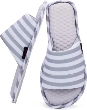 Wide Fit Open-Toe Massage Slippers for Women – Breathable Knit Fabric, Cozy Memory Foam, Non-Slip Indoor House Slides