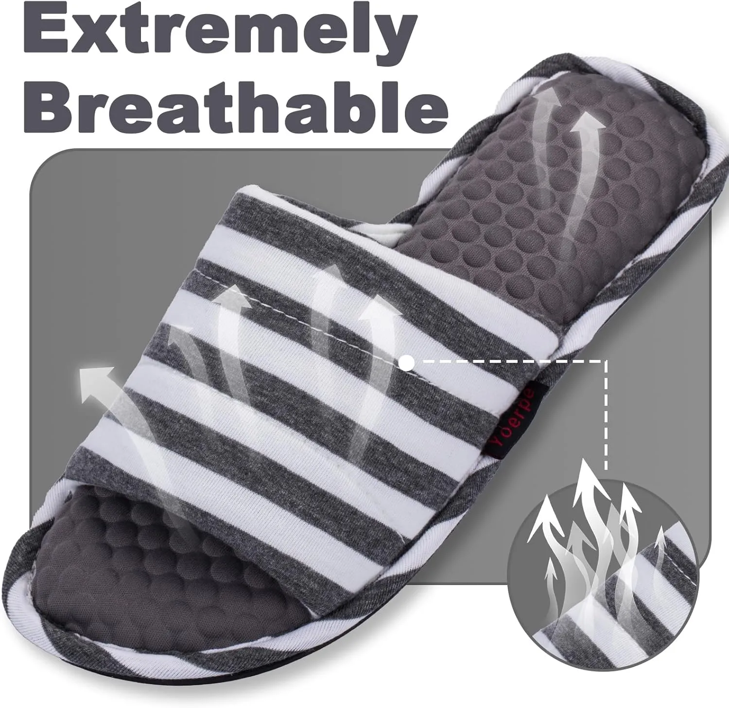 Wide Fit Open-Toe Massage Slippers for Women  Breathable Knit Fabric, Cozy Memory Foam, Non-Slip Indoor House Slides