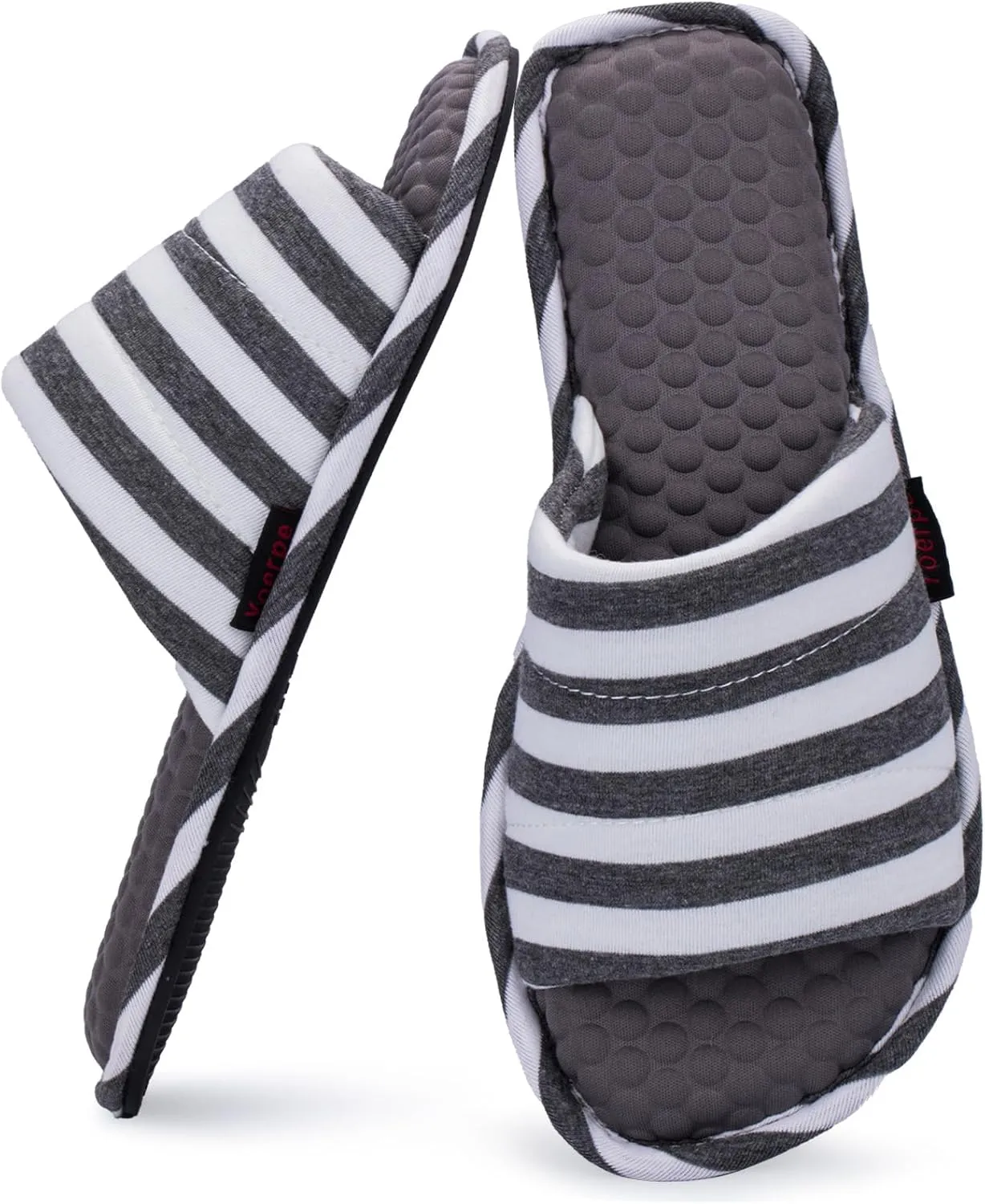 Wide Fit Open-Toe Massage Slippers for Women  Breathable Knit Fabric, Cozy Memory Foam, Non-Slip Indoor House Slides