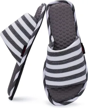 Wide Fit Open-Toe Massage Slippers for Women  Breathable Knit Fabric, Cozy Memory Foam, Non-Slip Indoor House Slides