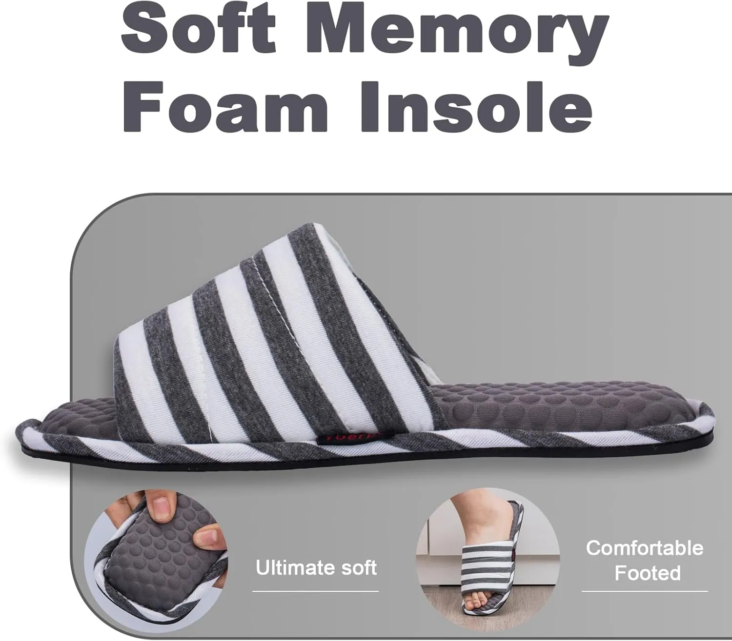 Wide Fit Open-Toe Massage Slippers for Women  Breathable Knit Fabric, Cozy Memory Foam, Non-Slip Indoor House Slides