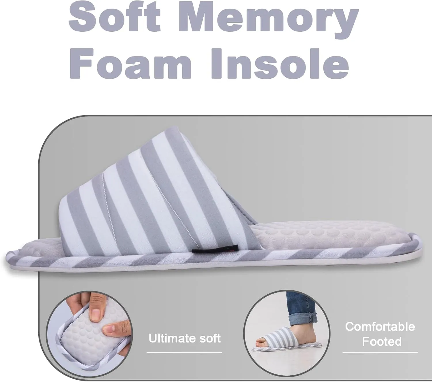 Wide Fit Open-Toe Massage Slippers for Women – Breathable Knit Fabric, Cozy Memory Foam, Non-Slip Indoor House Slides