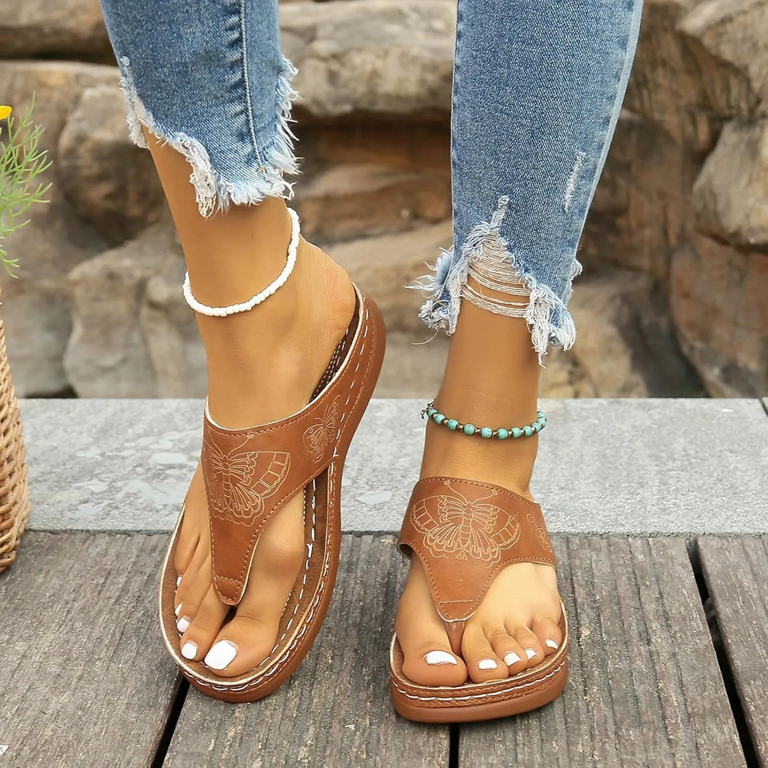 Women Flip Flops Women Summer Beach Casual Thong Sandals White Sandals Comfort Walking Summer Beach Thong Sandals