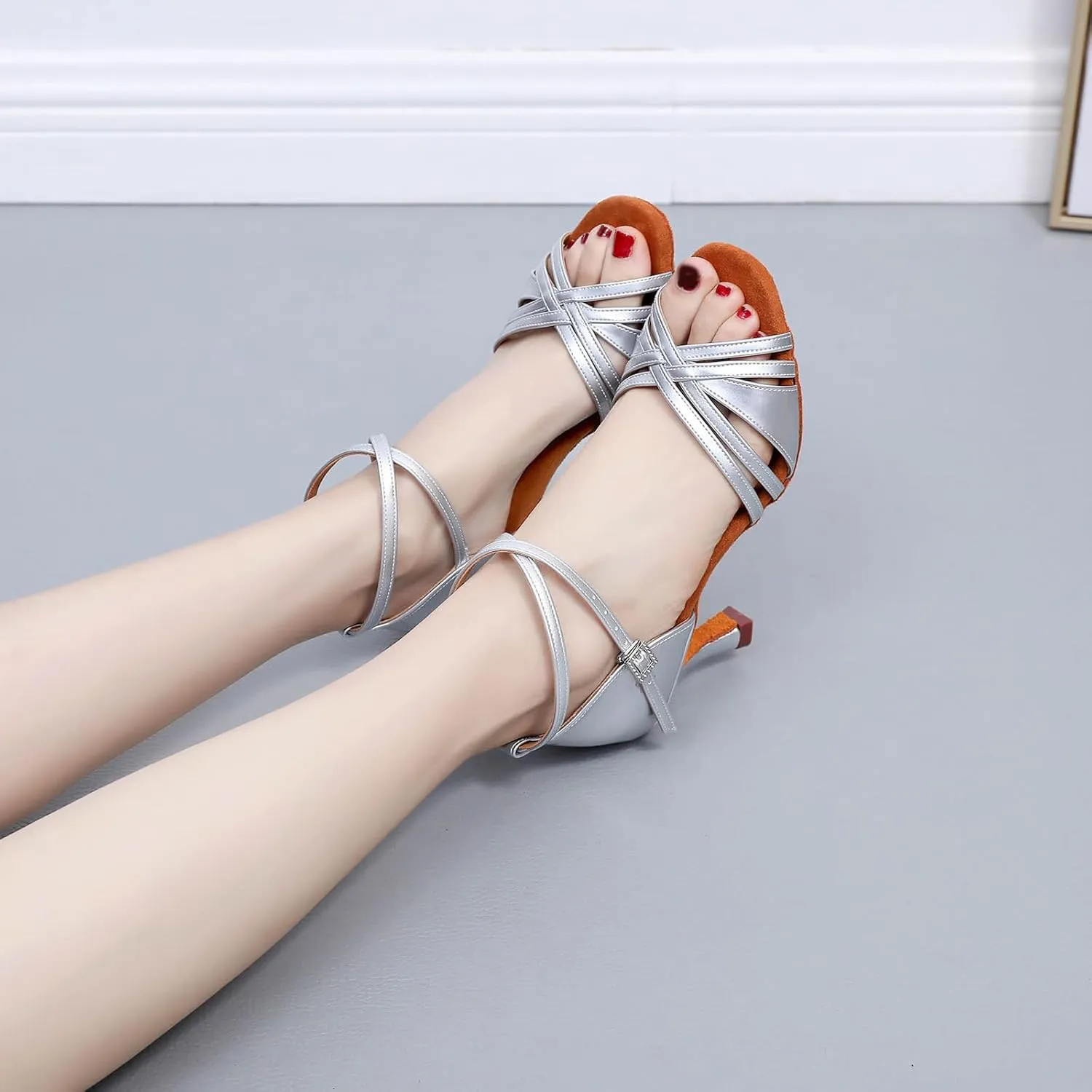 Women Latin Dance Shoes Open Toe Satin Professional Salsa Bachata Performance Ballroom Dancing Shoes,Model L3049