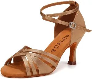 Women Latin Dance Shoes Open Toe Satin Professional Salsa Bachata Performance Ballroom Dancing Shoes,Model L3049