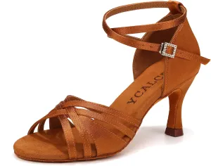 Women Latin Dance Shoes Open Toe Satin Professional Salsa Bachata Performance Ballroom Dancing Shoes,Model L3049