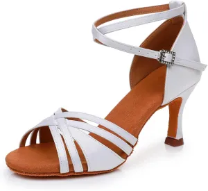 Women Latin Dance Shoes Open Toe Satin Professional Salsa Bachata Performance Ballroom Dancing Shoes,Model L3049