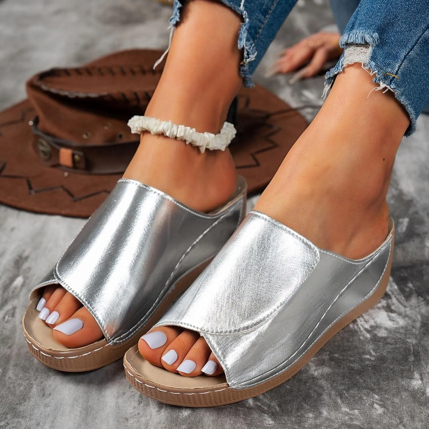 Women Walking Sandals Arch Support Orthotic Comfortable Non-Slip Casual Open Toe Sport Sandals Lightweight Athletic Yoga Mat Slippers for Walking Vacation