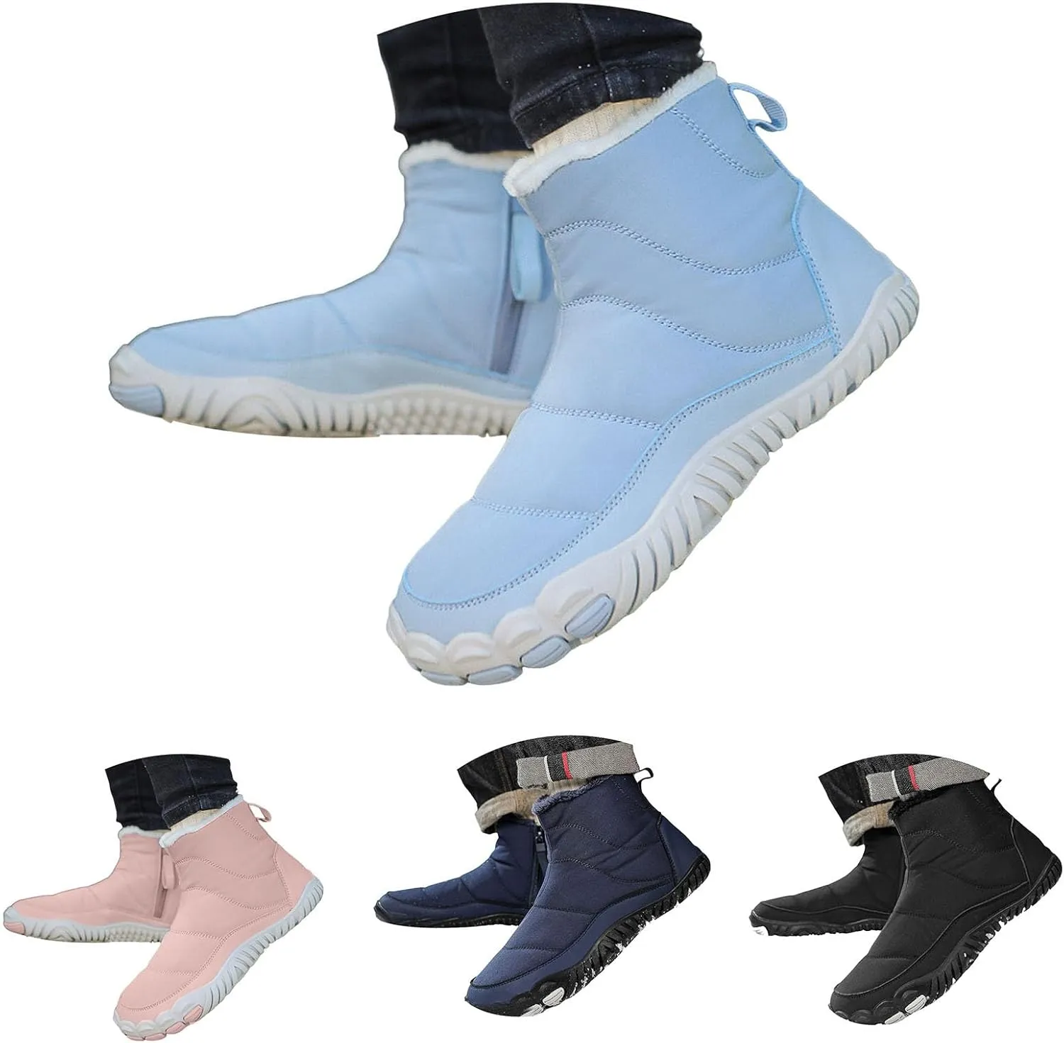 Women Winter Snow Boots Waterproof Walking Booties Zipper Fur Lined Warm Outdoor Ankle Short Boots Walking Boots