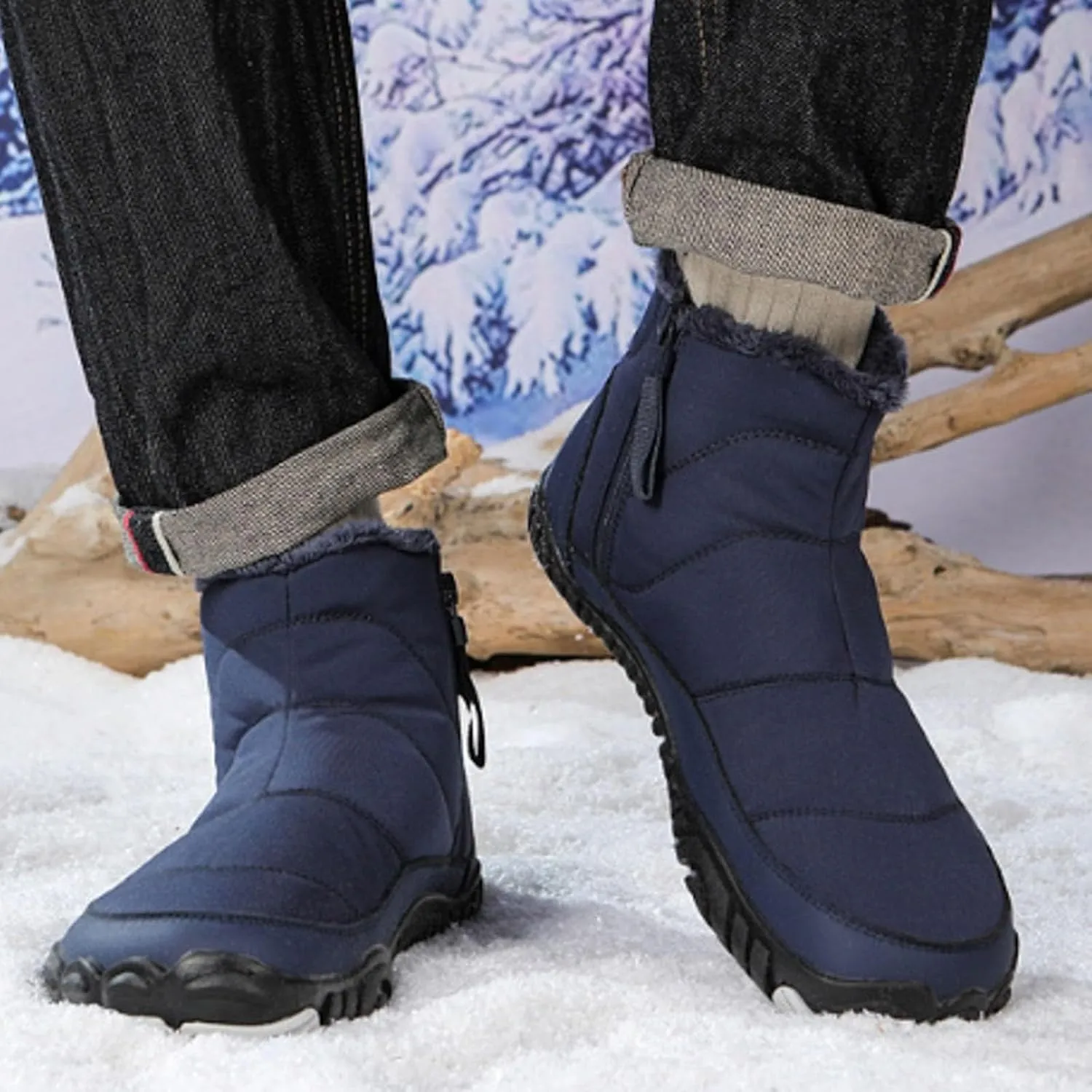 Women Winter Snow Boots Waterproof Walking Booties Zipper Fur Lined Warm Outdoor Ankle Short Boots Walking Boots