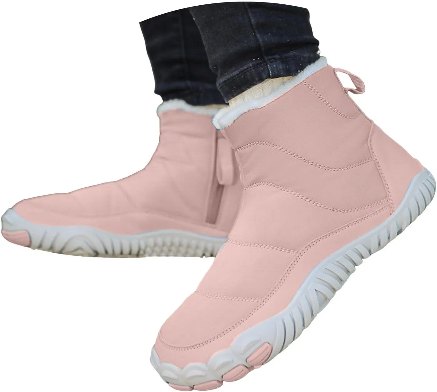 Women Winter Snow Boots Waterproof Walking Booties Zipper Fur Lined Warm Outdoor Ankle Short Boots Walking Boots