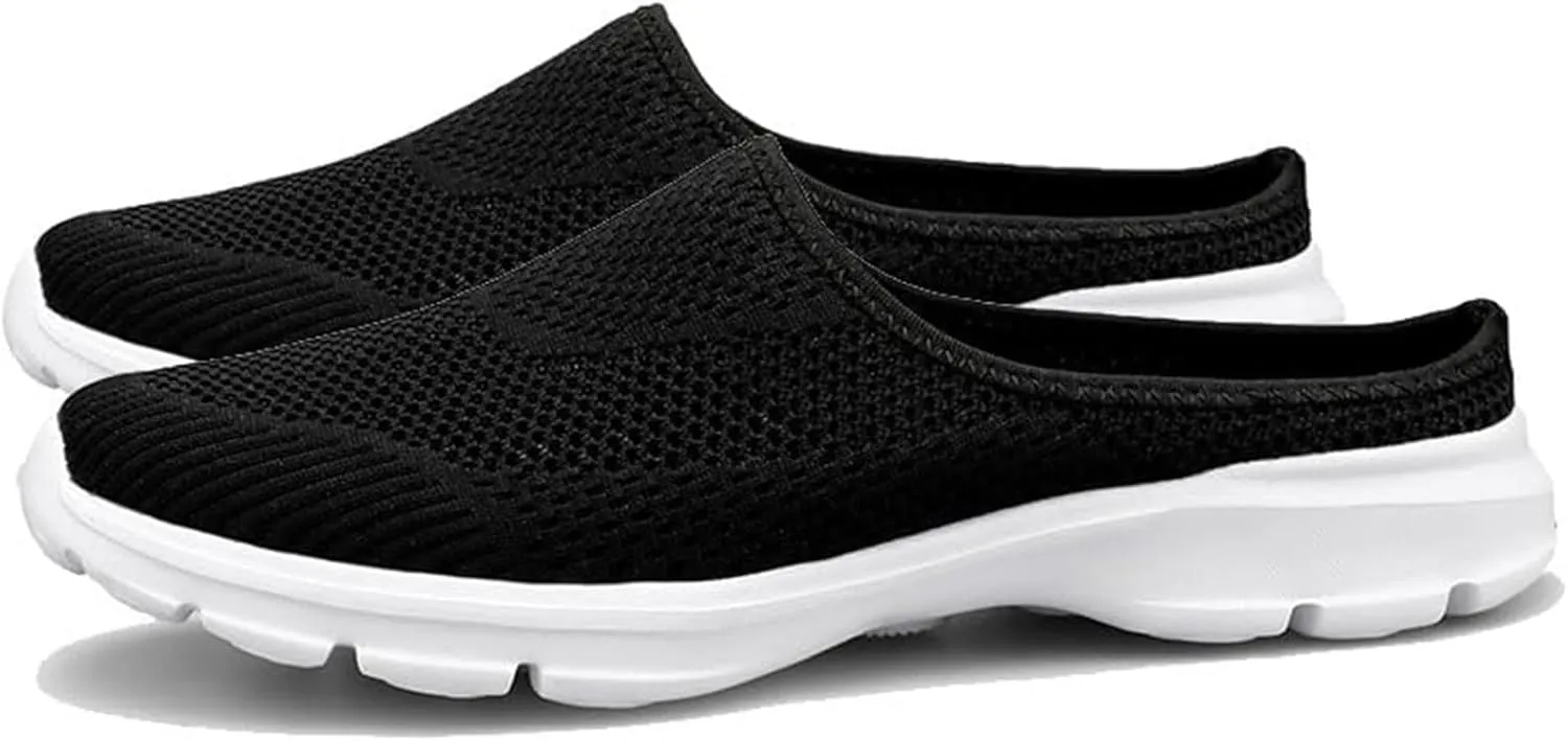 Womens Backless Walking Sneakers Summer Slip-on Mule Shoes Breathable Slippers Closed Toe Slides Comfort Walking Shoes