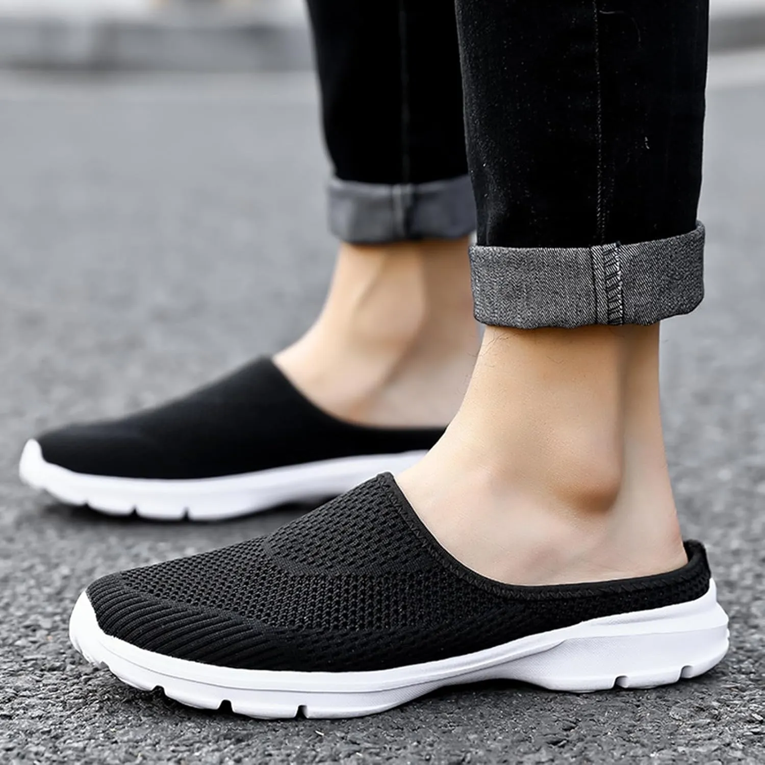 Womens Backless Walking Sneakers Summer Slip-on Mule Shoes Breathable Slippers Closed Toe Slides Comfort Walking Shoes