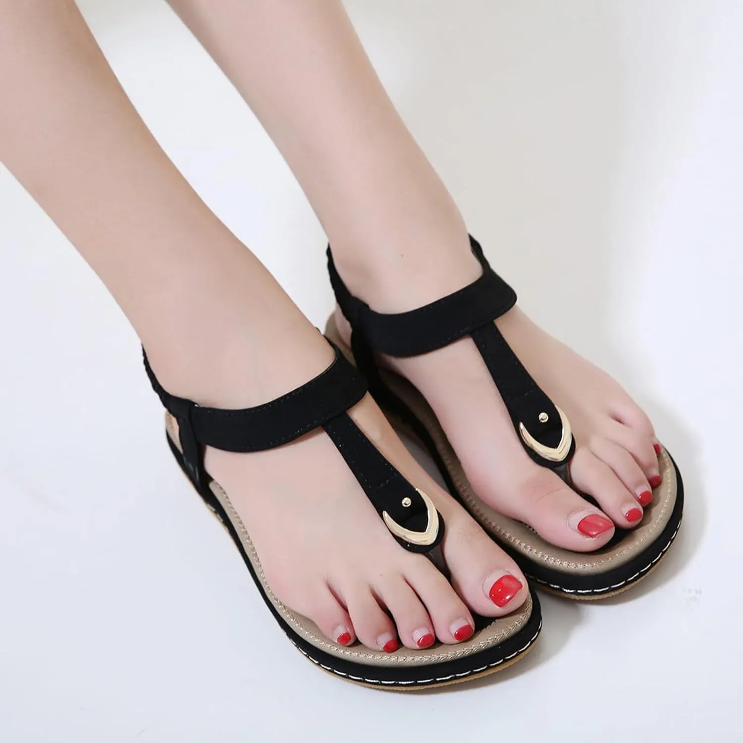 Women's Bohemia Flip Flops Summer Beach T-Strap Flat Sandals Comfort Walking Shoes Womens Flip Flops Walking Sandals