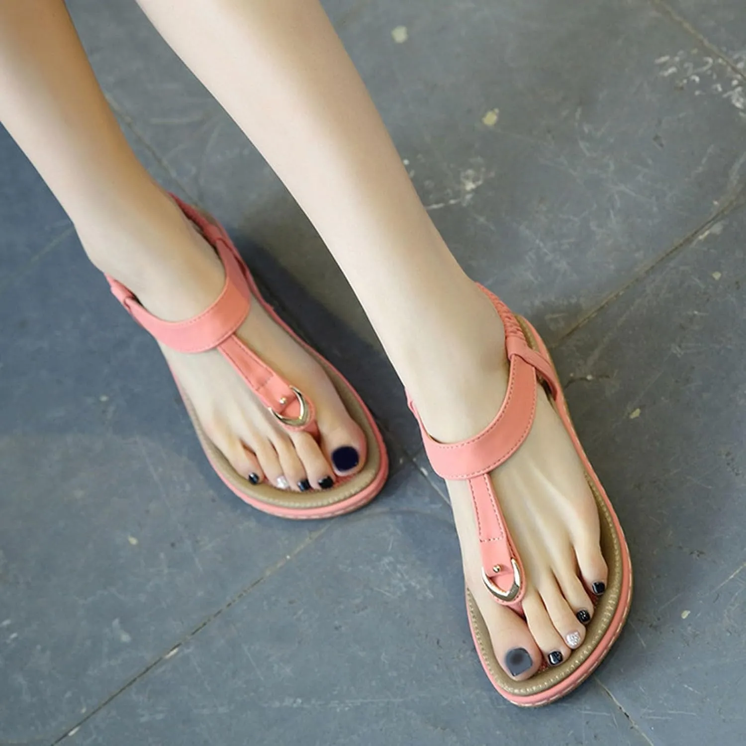 Women's Bohemia Flip Flops Summer Beach T-Strap Flat Sandals Comfort Walking Shoes Womens Flip Flops Walking Sandals