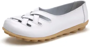 Women's Comfort Walking Casual Flat Loafer Orthopedic Breathable Leather Comfortable Hollow Soft Flats Sandals Vacation Walking Shoes Women Slip-On Indoor Outdoor