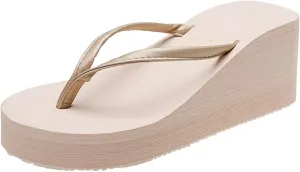 Women's Fashion Slope Heel Thick Bottom Heightening Solid Color Spring and Summer Beach A Foot Casual Flip Flops