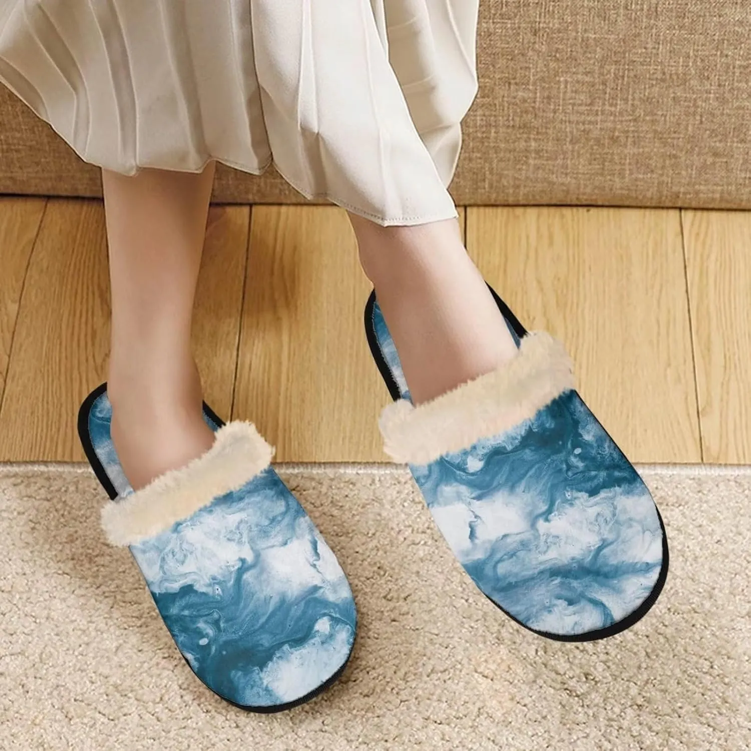 Womens Fuzzy Memory Foam Slippers, Cozy Plush Home Slippers Warm Memory Foam Shoes Home Bedroom Shoes Slippers for Women Men