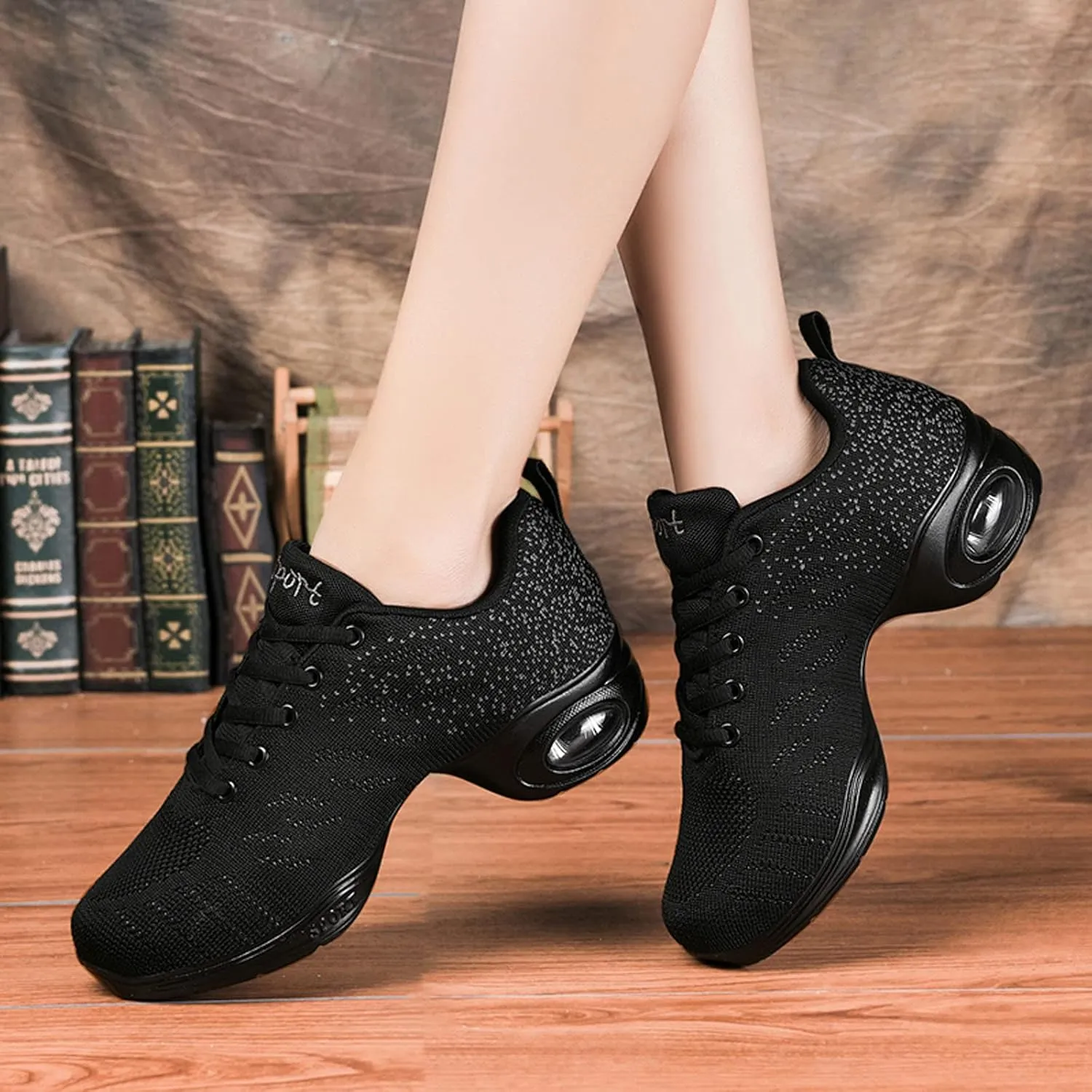 Women's Jazz Shoes Lace-up Dance Sneakers Lady Split Sole Air Cushion Modern Dance Shoes Platform
