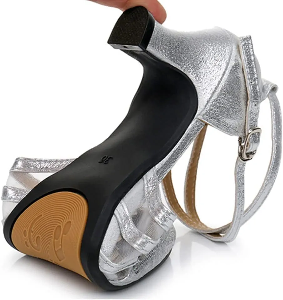 Womens Latin Dance Shoes Heeled Ballroom Salsa Tango Party Sequin Bling Practice Performance Dance Shoes