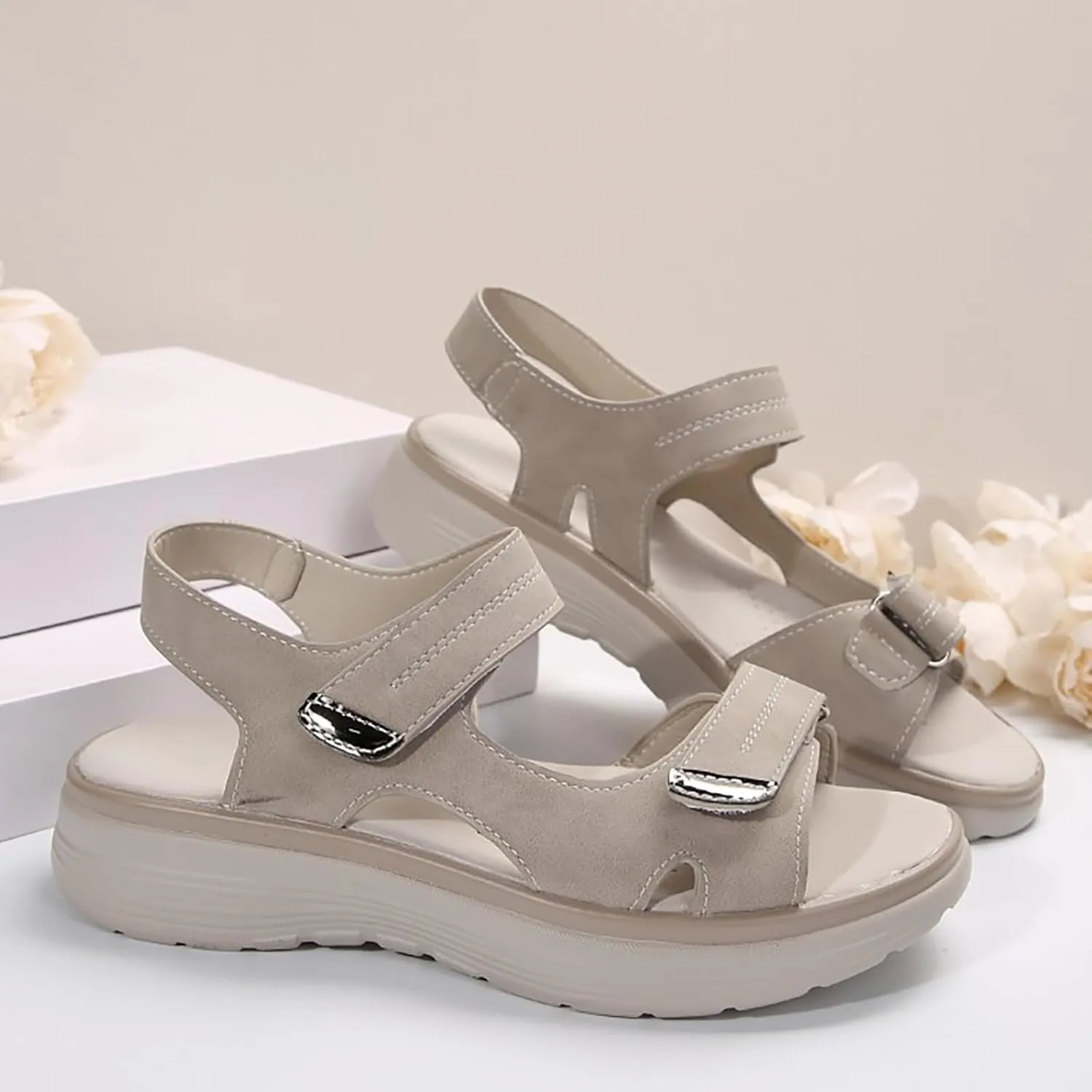 Womens Orthopedic Walking Sandals 2025 Summer Open Toe Walking Adjustable Leather Strap Sandals Beach Casual Comfortable Arch Support Sandals