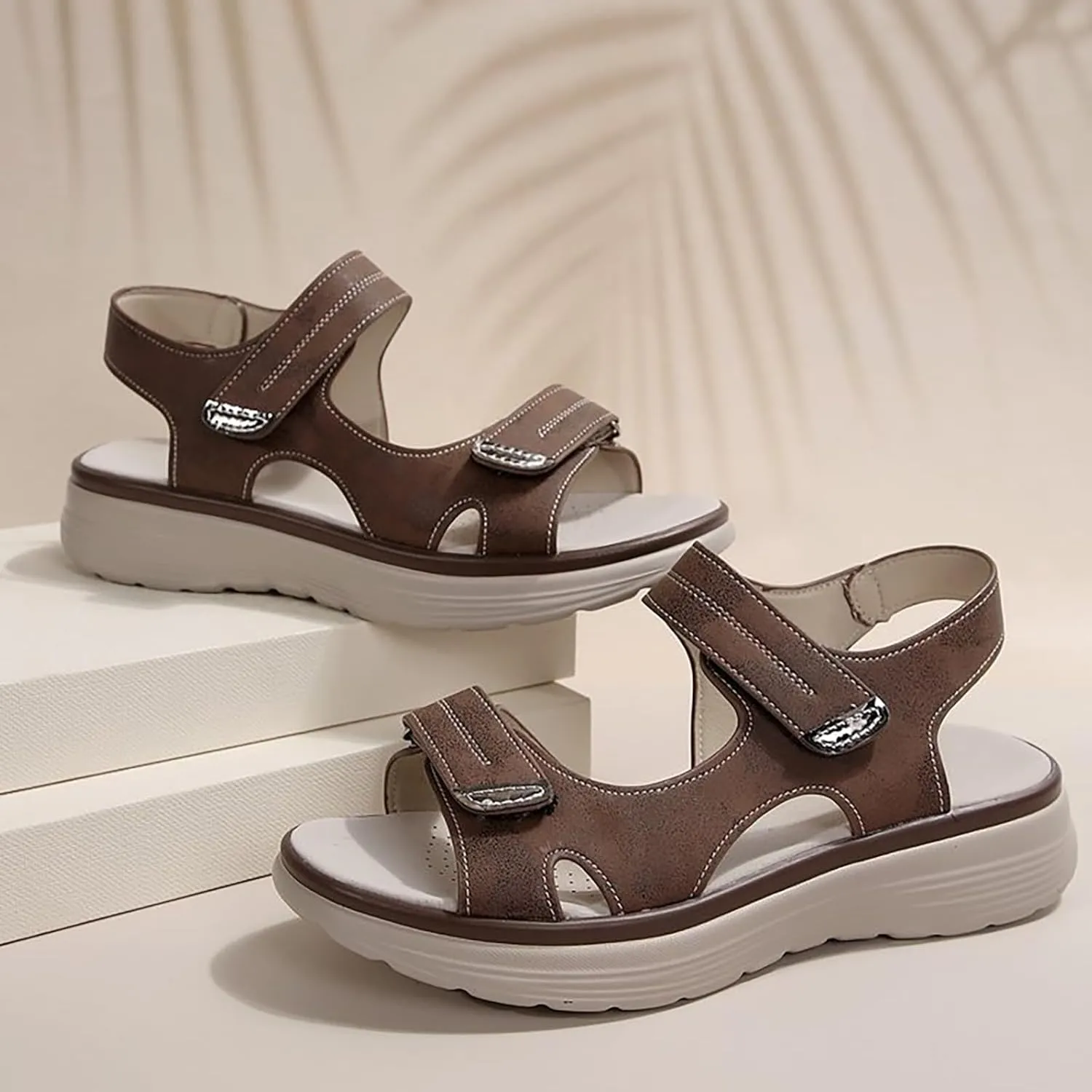 Womens Orthopedic Walking Sandals 2025 Summer Open Toe Walking Adjustable Leather Strap Sandals Beach Casual Comfortable Arch Support Sandals