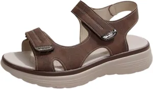 Womens Orthopedic Walking Sandals 2025 Summer Open Toe Walking Adjustable Leather Strap Sandals Beach Casual Comfortable Arch Support Sandals