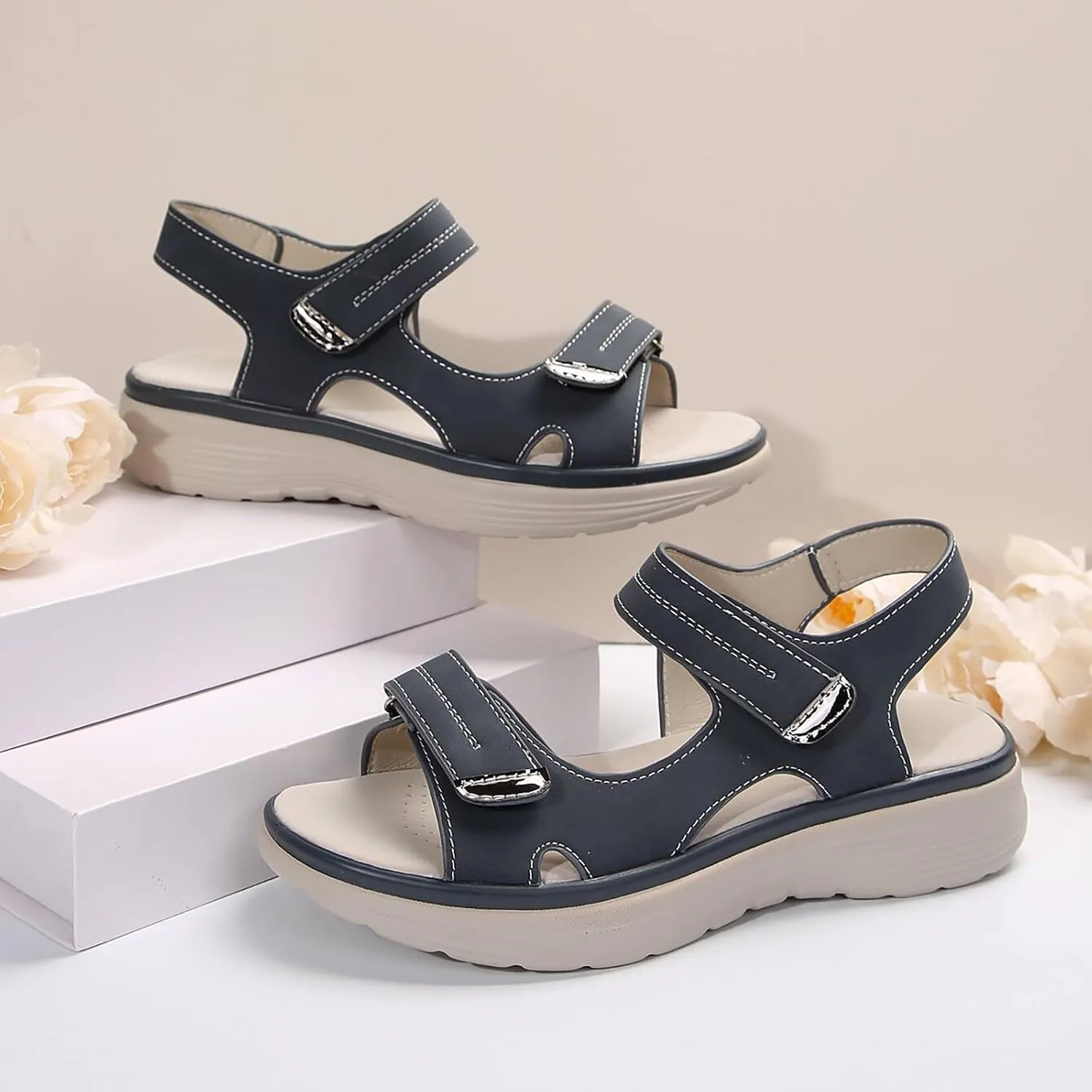 Womens Orthopedic Walking Sandals 2025 Summer Open Toe Walking Adjustable Leather Strap Sandals Beach Casual Comfortable Arch Support Sandals
