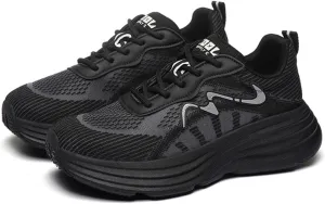 Women's Platform Sneakers Casual Trainers with Breathable Mesh and Stylish Design for Sporty Comfort Look,Black-37