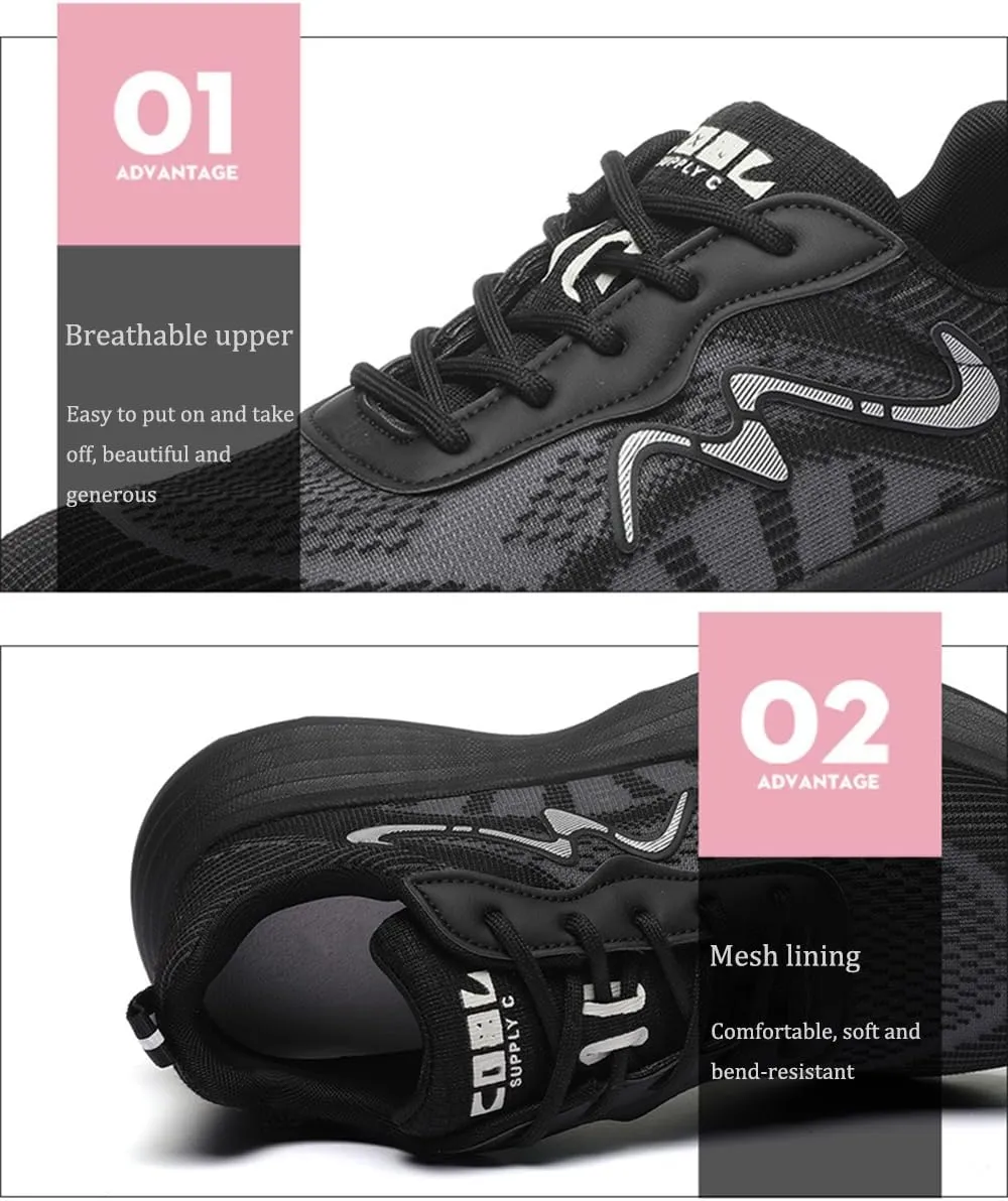 Women's Platform Sneakers Casual Trainers with Breathable Mesh and Stylish Design for Sporty Comfort Look,Black-37