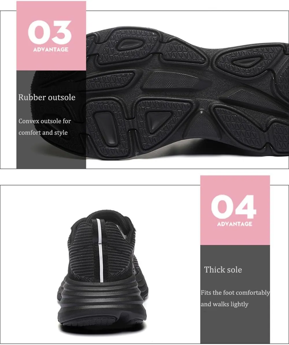 Women's Platform Sneakers Casual Trainers with Breathable Mesh and Stylish Design for Sporty Comfort Look,Black-37