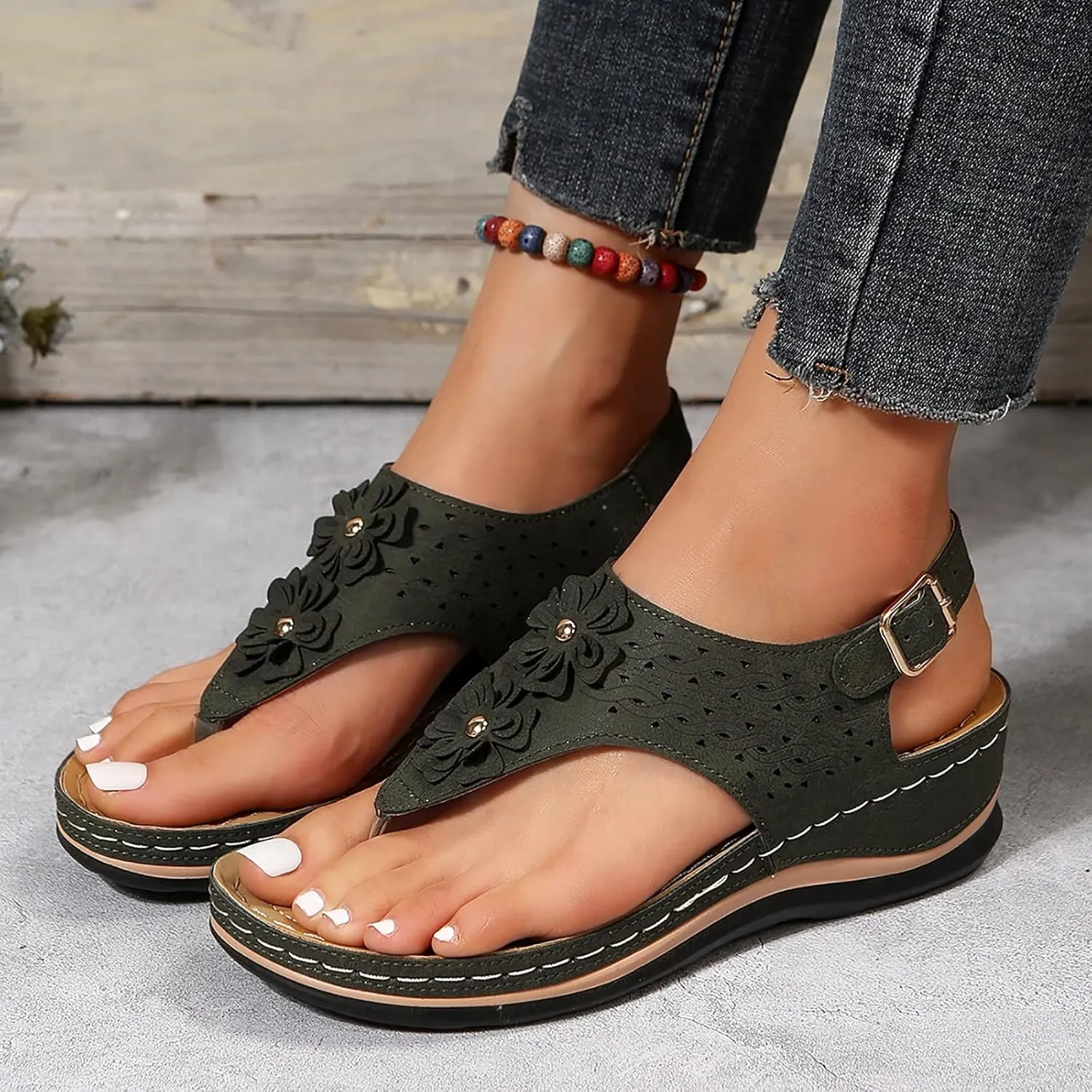 Womens Sandals Dressy, Womens Adjustable Buckle Peep Toe Slingback Platform Wedge Sandals Walking Shoes