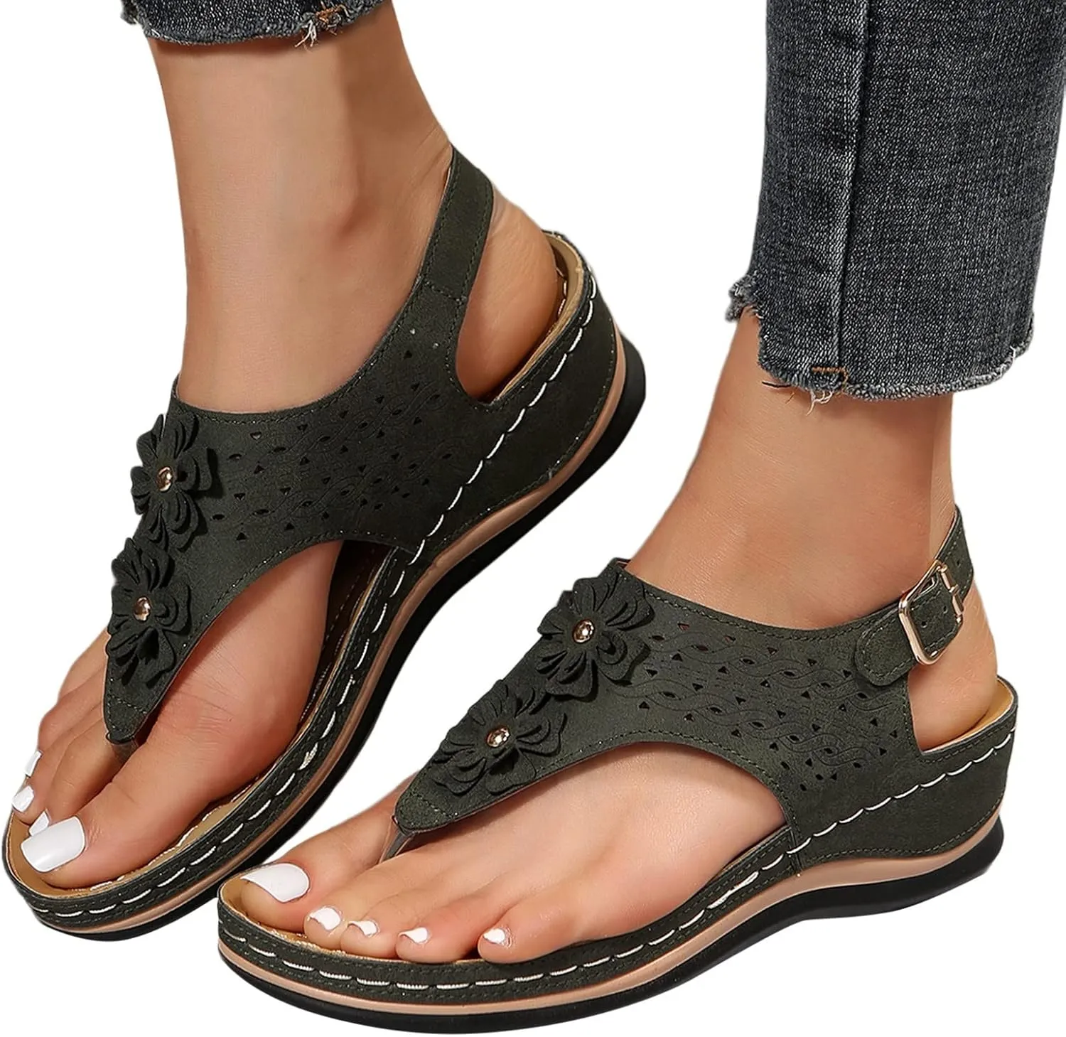 Womens Sandals Dressy, Womens Adjustable Buckle Peep Toe Slingback Platform Wedge Sandals Walking Shoes