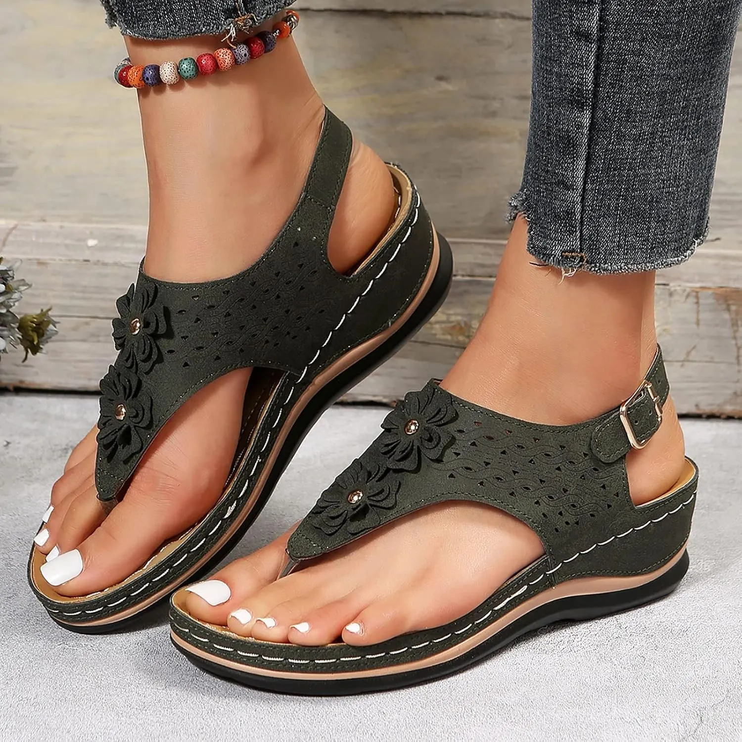 Womens Sandals Dressy, Womens Adjustable Buckle Peep Toe Slingback Platform Wedge Sandals Walking Shoes