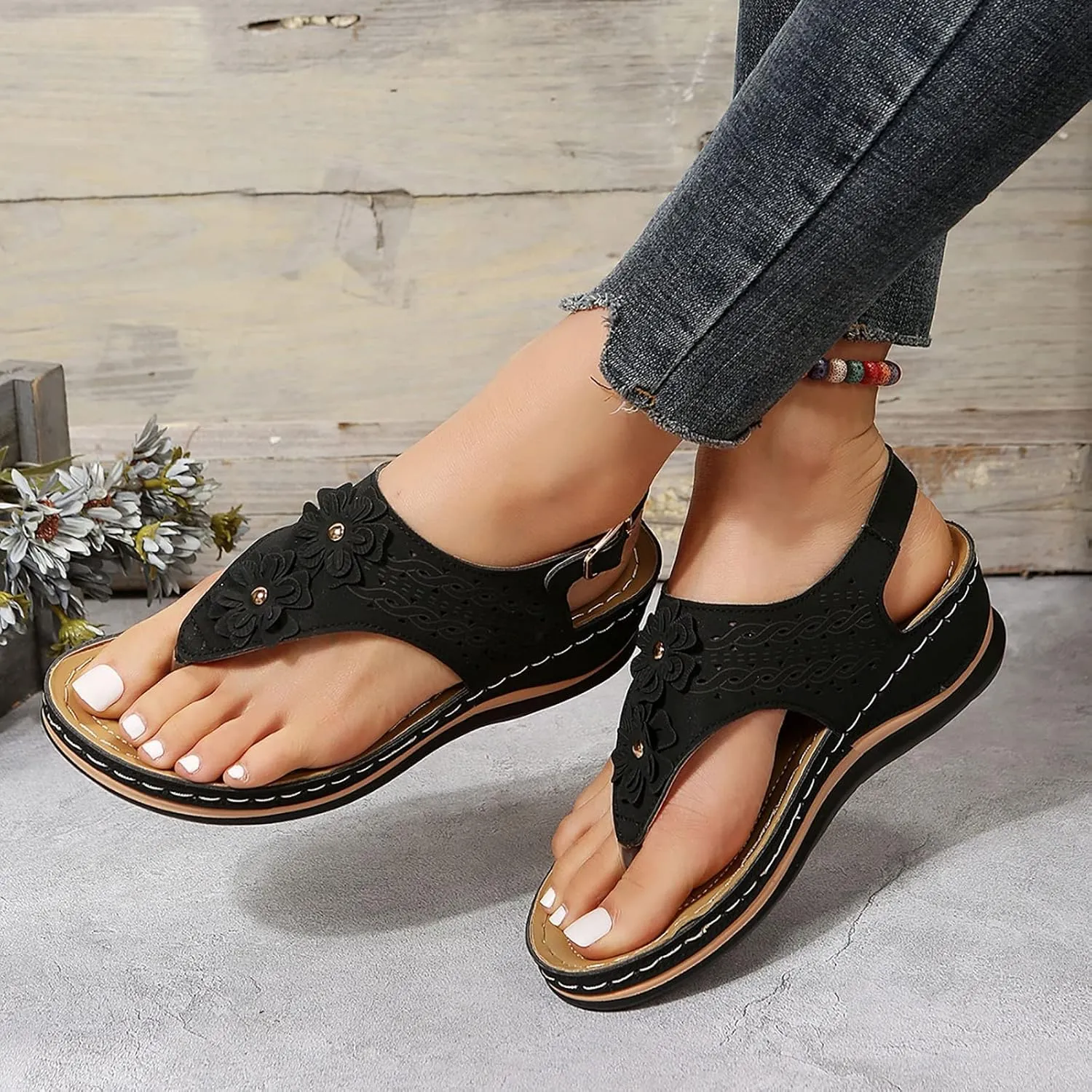 Womens Sandals Dressy, Womens Adjustable Buckle Peep Toe Slingback Platform Wedge Sandals Walking Shoes