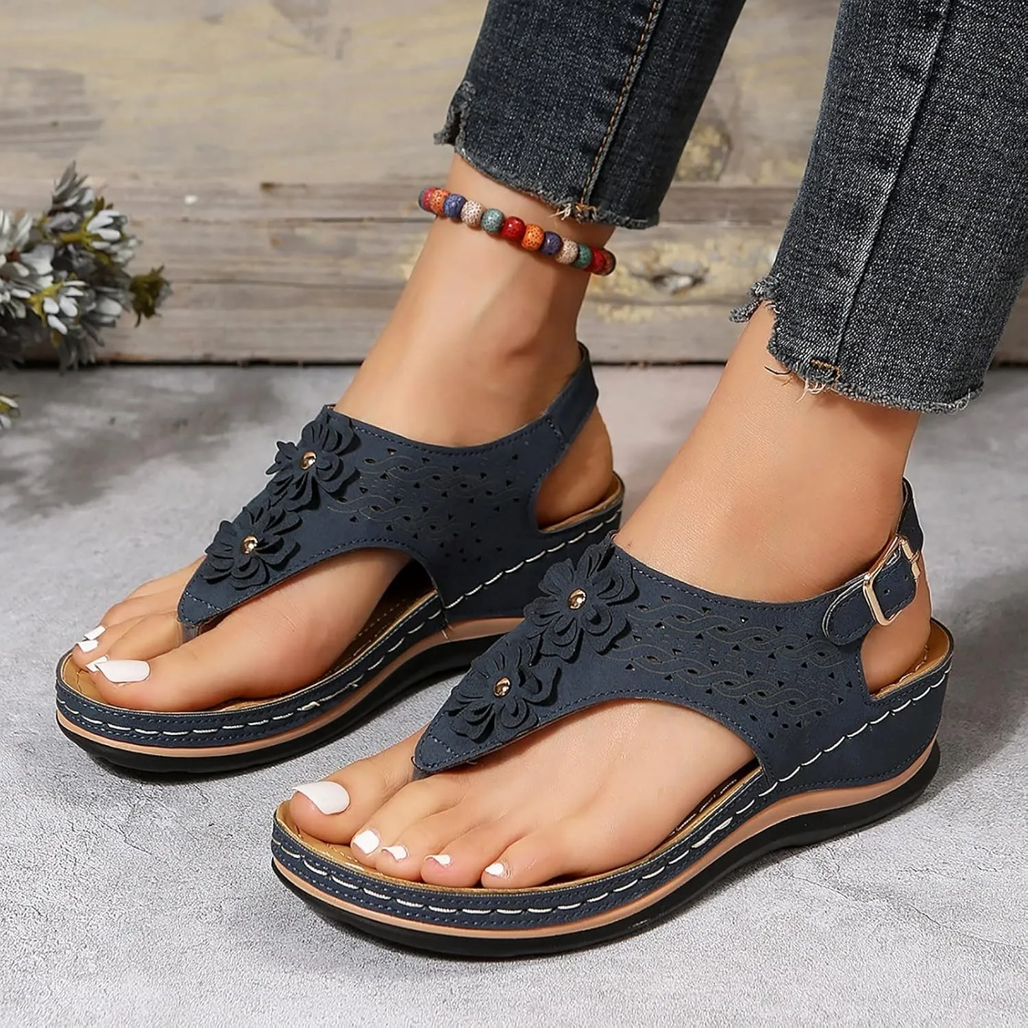 Womens Sandals Dressy, Womens Adjustable Buckle Peep Toe Slingback Platform Wedge Sandals Walking Shoes
